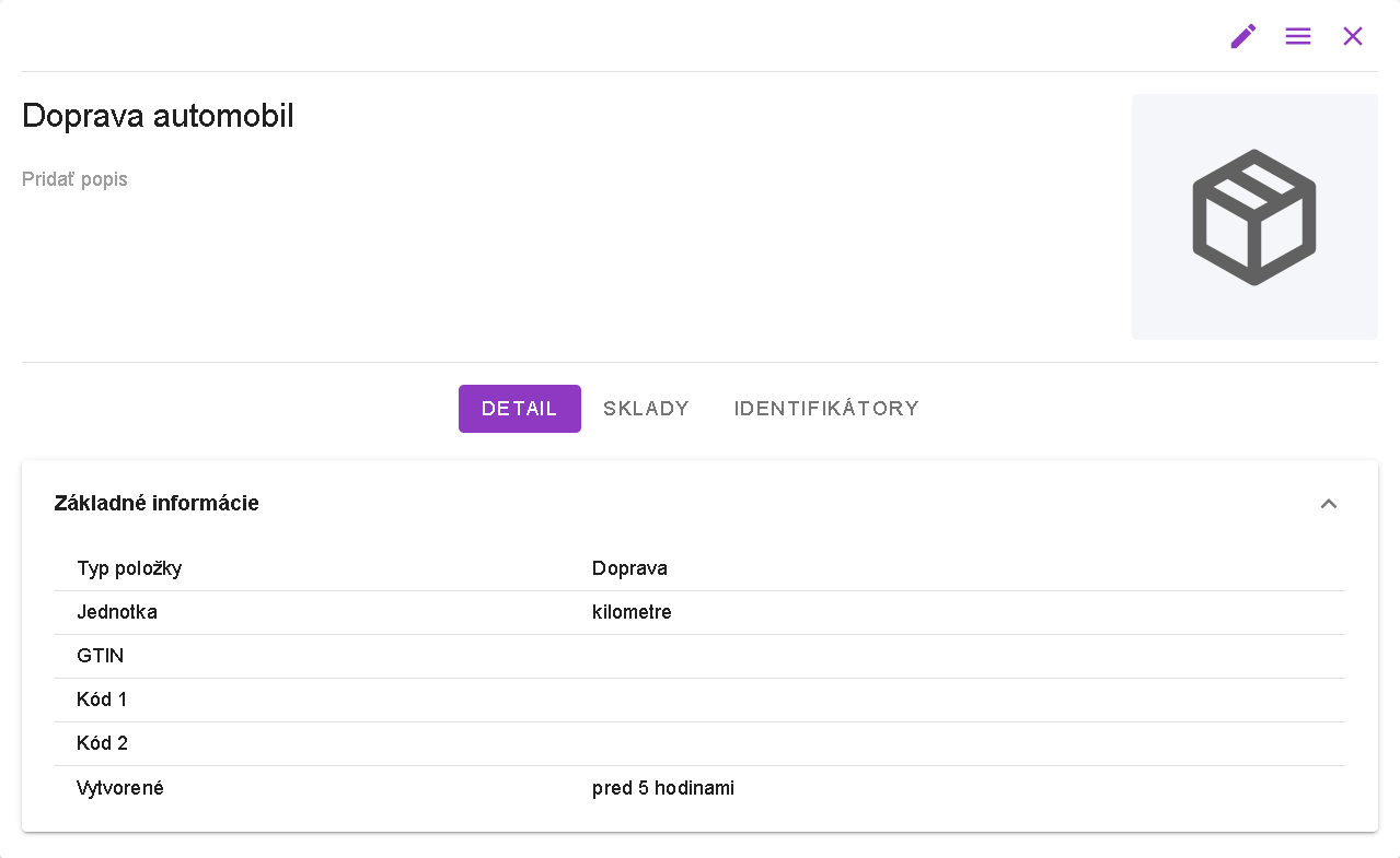 Príklad detail položky